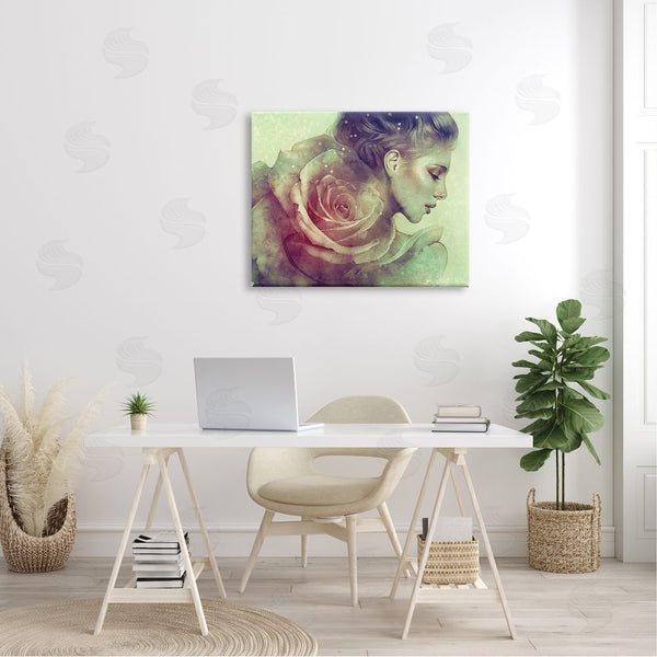 Stupell Industries Anna Dittman | Detailed Woman Portrait Layered Pink Rose Blossom Wall Art