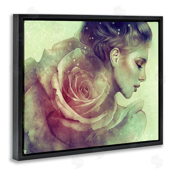 Stupell Industries Anna Dittman | Detailed Woman Portrait Layered Pink Rose Blossom Wall Art