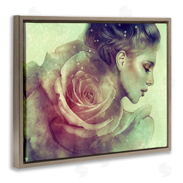 Stupell Industries Anna Dittman | Detailed Woman Portrait Layered Pink Rose Blossom Wall Art