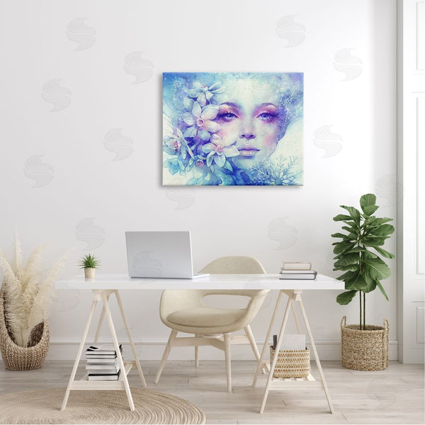Stupell Industries Anna Dittman | Detailed Woman Purple Makeup Floral Bouquet Snowflakes Wall Art