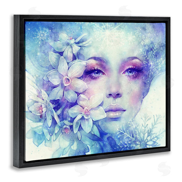 Stupell Industries Anna Dittman | Detailed Woman Purple Makeup Floral Bouquet Snowflakes Wall Art