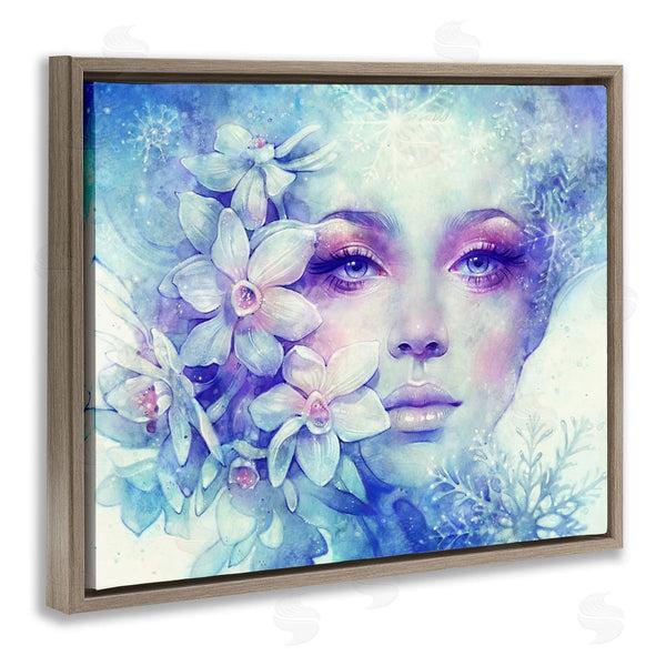 Stupell Industries Anna Dittman | Detailed Woman Purple Makeup Floral Bouquet Snowflakes Wall Art