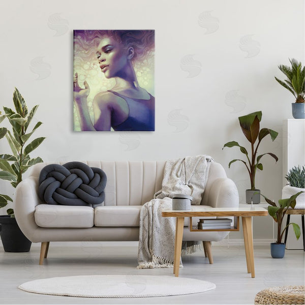 Stupell Industries Anna Dittman | Elegant Woman Curly Hair Flowing Purple Portrait Wall Art