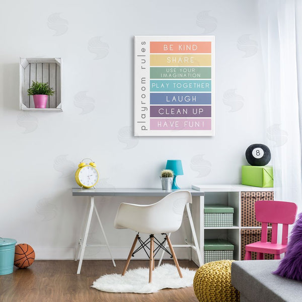 Stupell Industries Anna Quach | Bold List Of Playroom Rules Kids Rainbow Stripes Wall Art