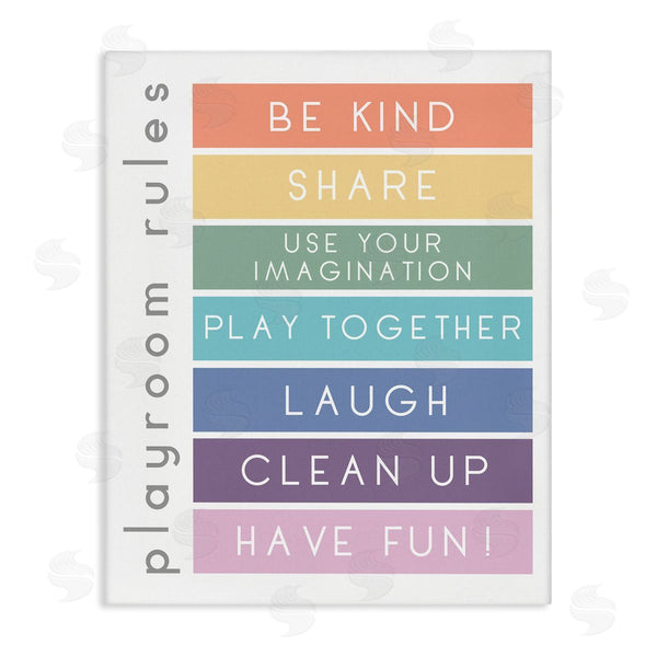 stupell industries Anna Quach | Bold List of Playroom Rules Kids Rainbow Stripes Wall Art