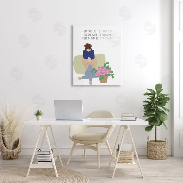 Stupell Industries Anna Quach | Her Soul Is Fierce Motivational Phrases Woman Reading Book Wall Art