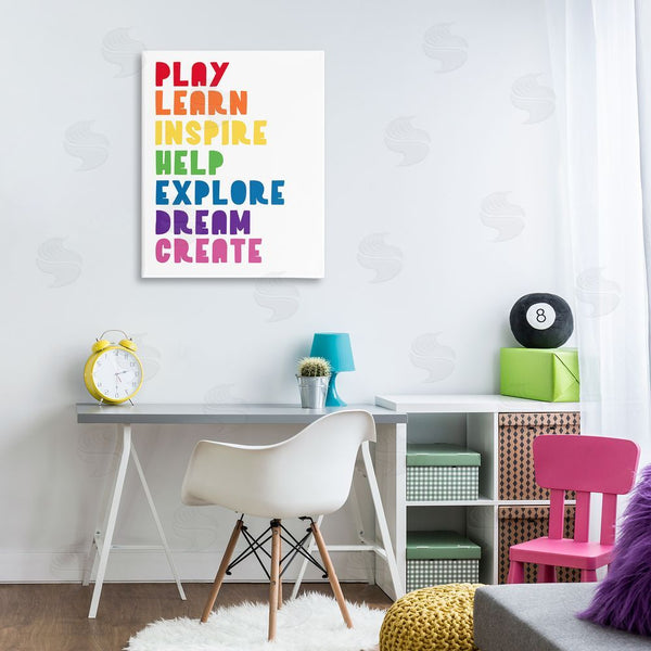 Stupell Industries Anna Quach | Play Learn Inspire Create Phrase List Rainbow Text Wall Art