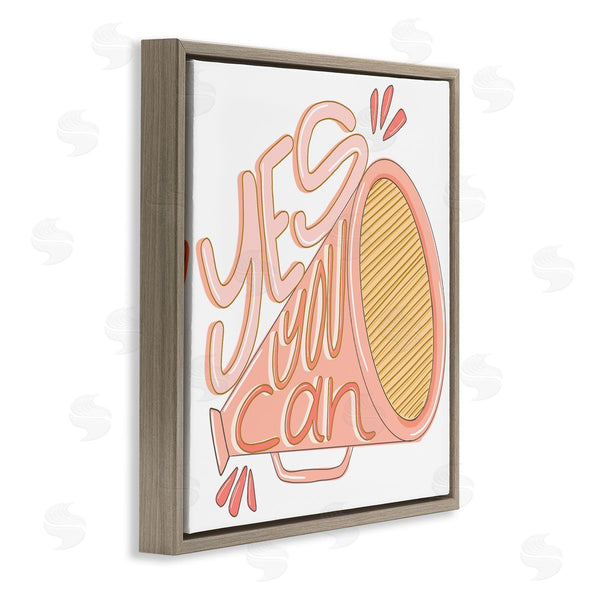 Stupell Industries Anna Whitham | Yes You Can Megaphone Cheerleader Shout Motivational Phrase Wall Art