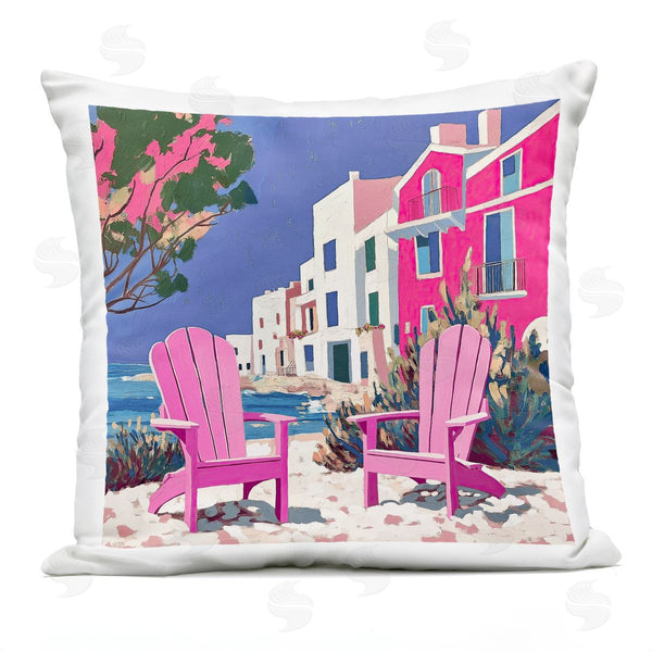 Stupell Industries Annabelle Hall | Beach Chair Meetup In Pink Printed Throw Pillow