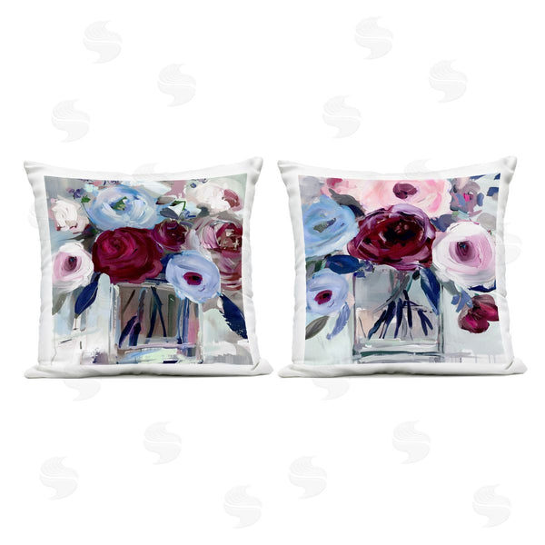 Stupell Industries Annabelle Hall | Burgundy & Blue Bouquets Printed Throw Pillow Set