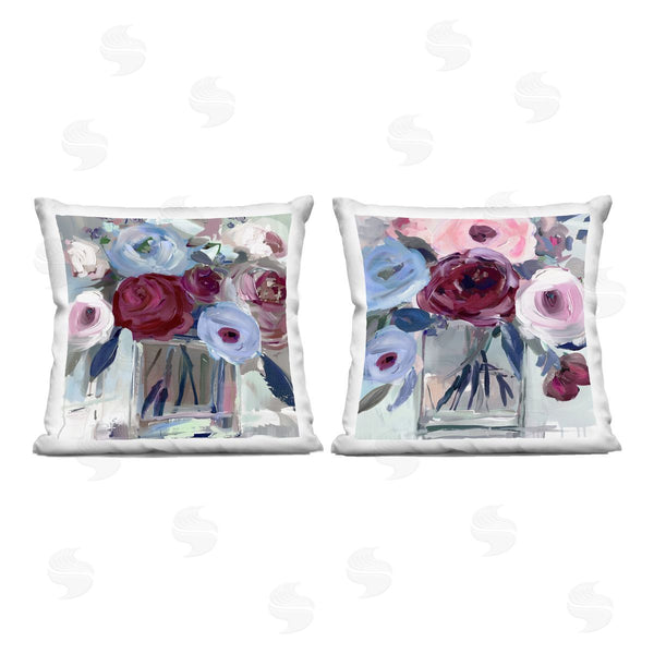 stupell industries Annabelle Hall | Burgundy & Blue Bouquets Printed Throw Pillow Set