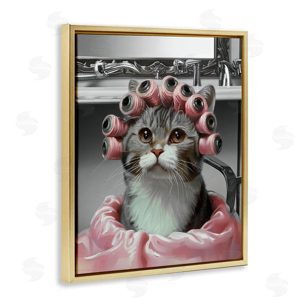 Stupell Industries Annabelle Hall | Spa Day Cat With Hair Rollers