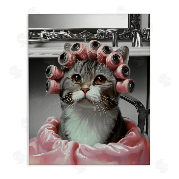 stupell industries Annabelle Hall | Spa Day Cat with Hair Rollers
