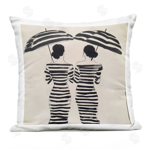 Stupell Industries Annabelle Hall | Two Women In Rain Stripes Printed Throw Pillow