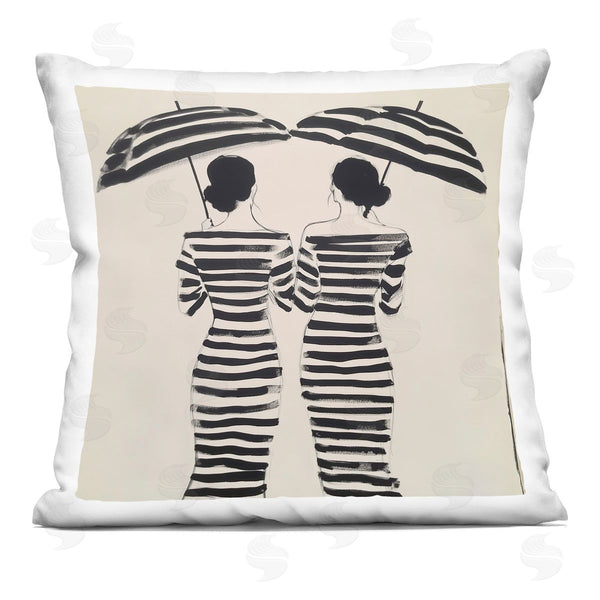 stupell industries Annabelle Hall | Two Women in Rain Stripes Printed Throw Pillow