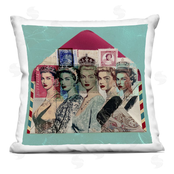 stupell industries Annabelle Hall | Vintage Queens Postal Collection Printed Throw Pillow