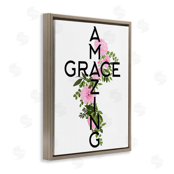 Stupell Industries Anne Bailey | Amazing Grace Pink Floral Cross Shape Botanicals Wall Art