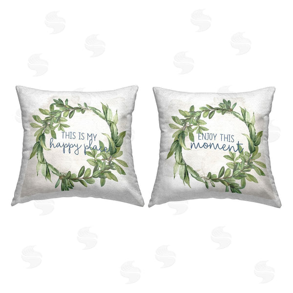 Stupell Industries Anne Bailey | Enjoy Happy Greenery Wreath Printed Throw Pillow Set