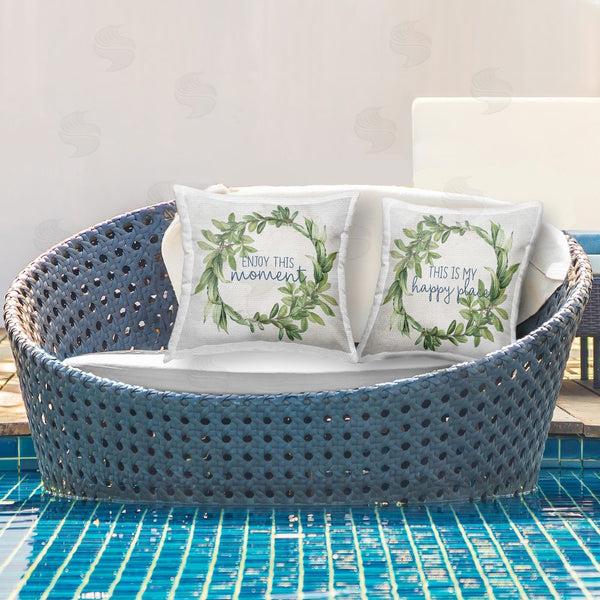 Stupell Industries Anne Bailey | Enjoy Happy Greenery Wreath Printed Throw Pillow Set