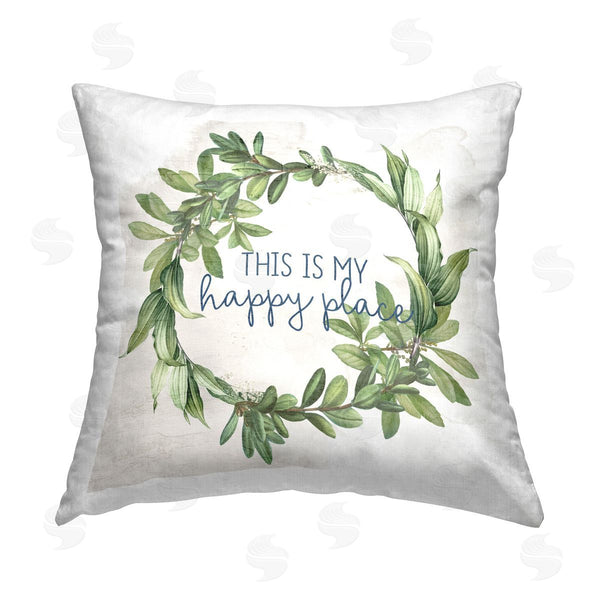 stupell industries Anne Bailey | Happy Place Wreath Printed Throw Pillow