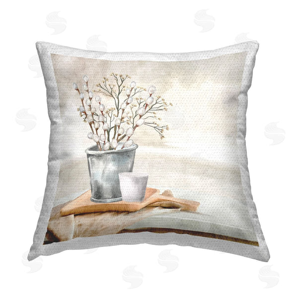 Stupell Industries Anne Bailey | Pussy Willow Still Life Printed Throw Pillow