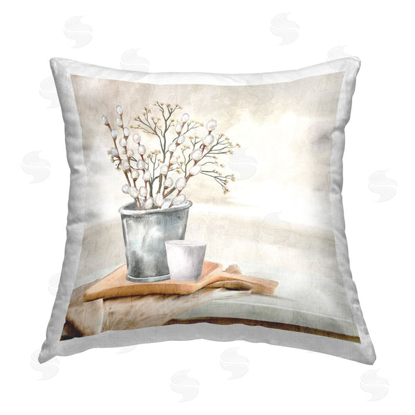 stupell industries Anne Bailey | Pussy Willow Still Life Printed Throw Pillow