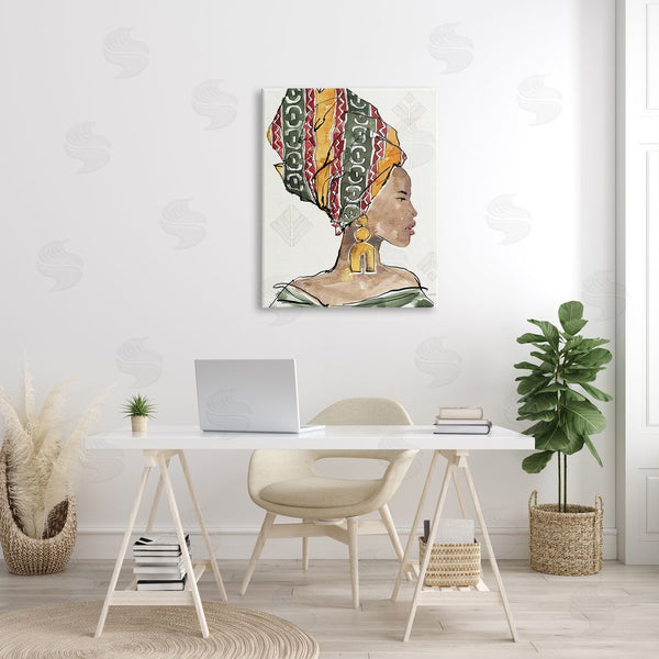 Stupell Industries Anne Tavoletti | African Woman Patterned Head Wrap Strong Portrait Wall Art