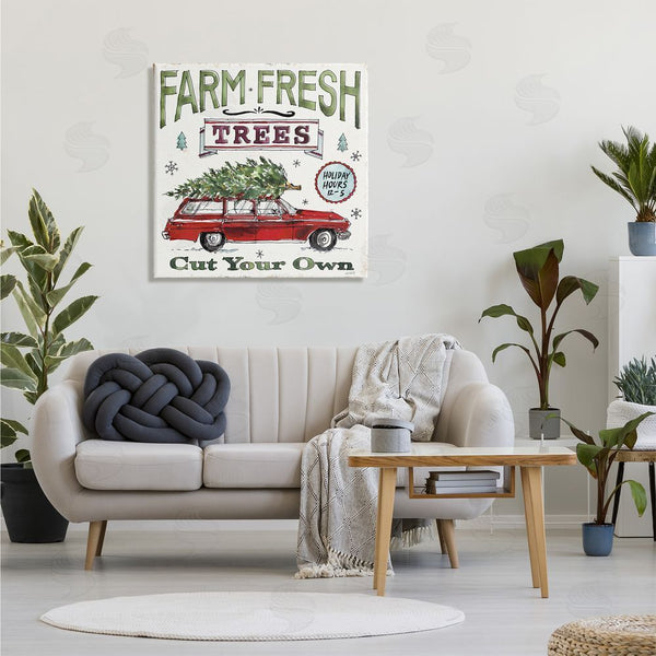 Stupell Industries Anne Tavoletti | Farm Fresh Trees Vintage Christmas Advertisement Station Wagon Wall Art