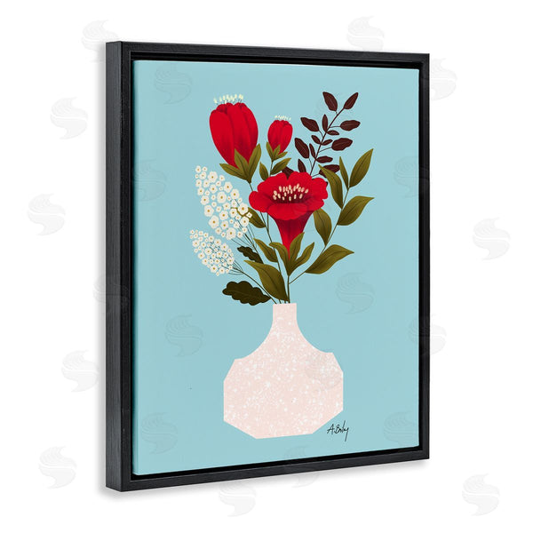 Stupell Industries Annie Bailey Art | Bold Red Poppies Blossoms Modern White Pottery Wall Art