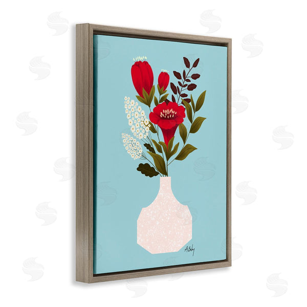 Stupell Industries Annie Bailey Art | Bold Red Poppies Blossoms Modern White Pottery Wall Art