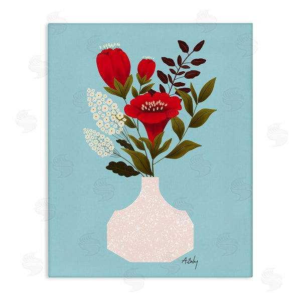 stupell industries Annie Bailey Art | Bold Red Poppies Blossoms Modern White Pottery Wall Art