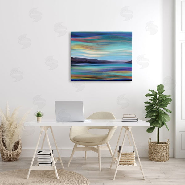 Stupell Industries Annie Campbell | Mountain Lake Landscape Fluid Abstract Waves Wall Art