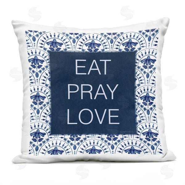 Stupell Industries Annie LaPoint | Eat Pray Love On Blue Florals Printed Throw Pillow