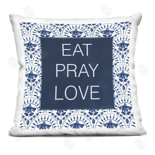 stupell industries Annie LaPoint | Eat Pray Love on Blue Florals Printed Throw Pillow