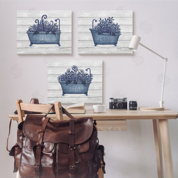 Stupell Industries Annie LaPoint | Enjoy Relaxing Bath Tub Blue Foliage Wall Art