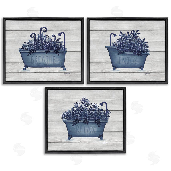 Stupell Industries Annie LaPoint | Enjoy Relaxing Bath Tub Blue Foliage Wall Art