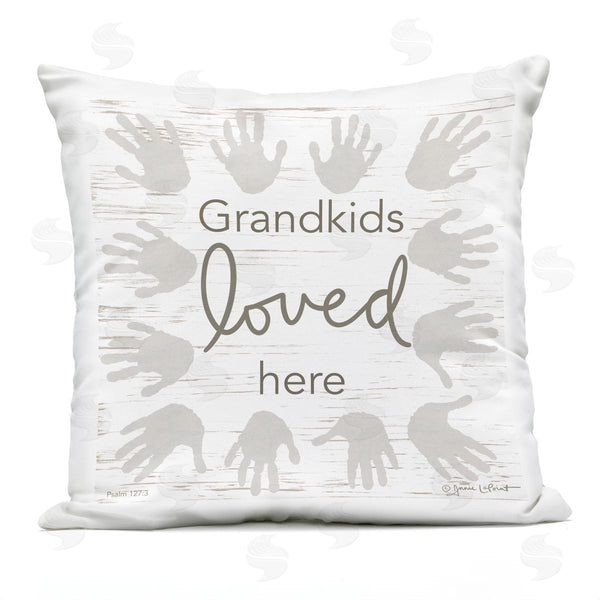 Stupell Industries Annie LaPoint | Grandkids Loved Here Rustic Family Handprints Printed Throw Pillow