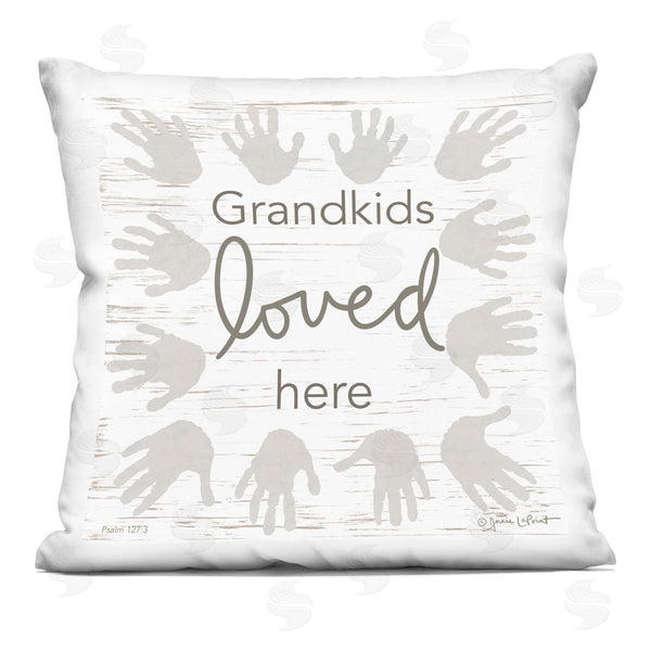 stupell industries Annie LaPoint | Grandkids Loved Here Rustic Family Handprints Printed Throw Pillow