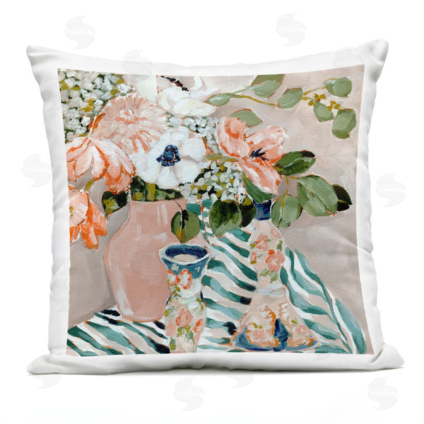 Stupell Industries Annie Quigley | Rosy Florals With Stripes Printed Throw Pillow