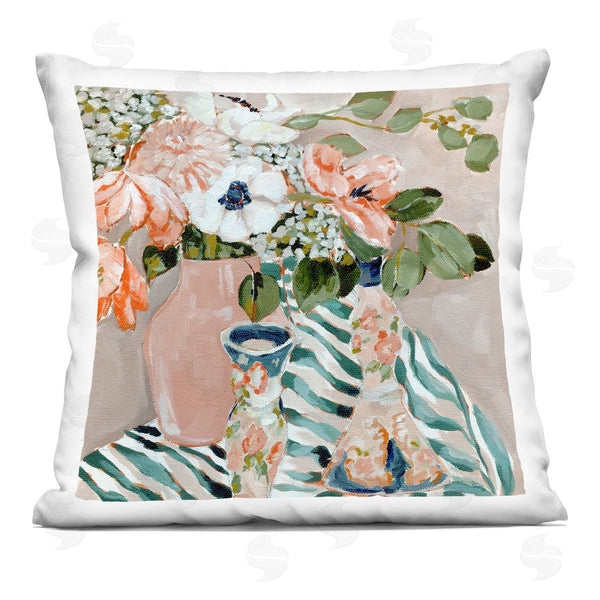 stupell industries Annie Quigley | Rosy Florals with Stripes Printed Throw Pillow