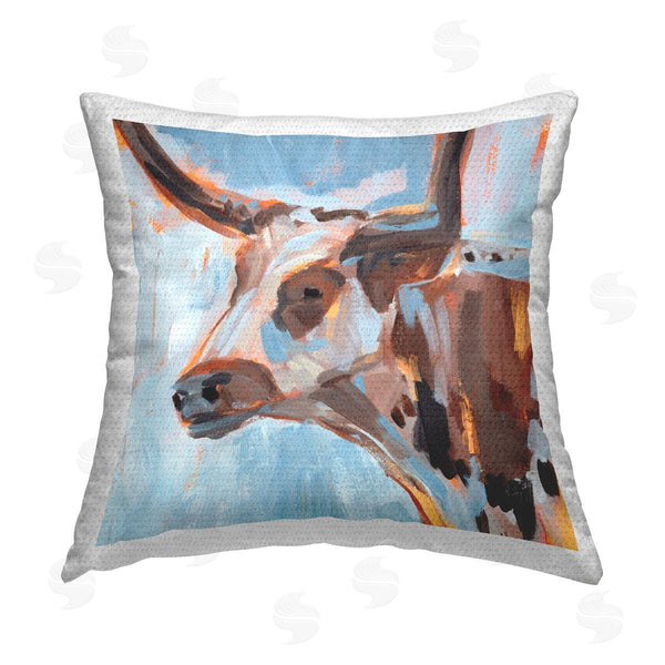 Stupell Industries Annie Warren | Abstract Longhorn Portrait Printed Throw Pillow