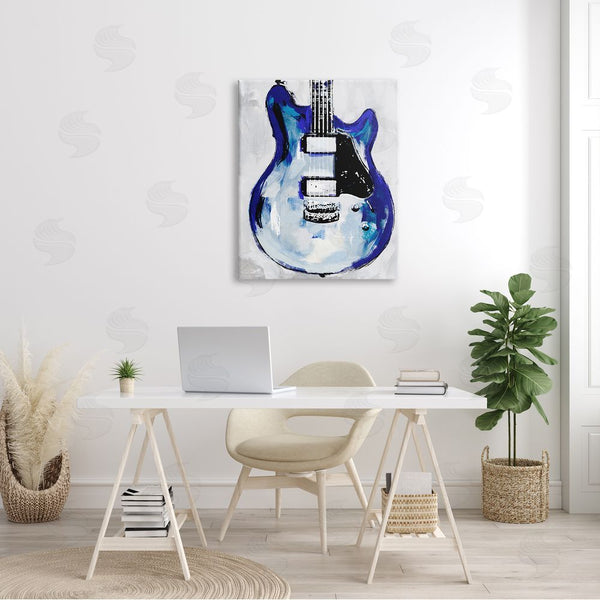 Stupell Industries Annie Warren | Abstract Rock Guitar Body Modern Blue Painting Wall Art