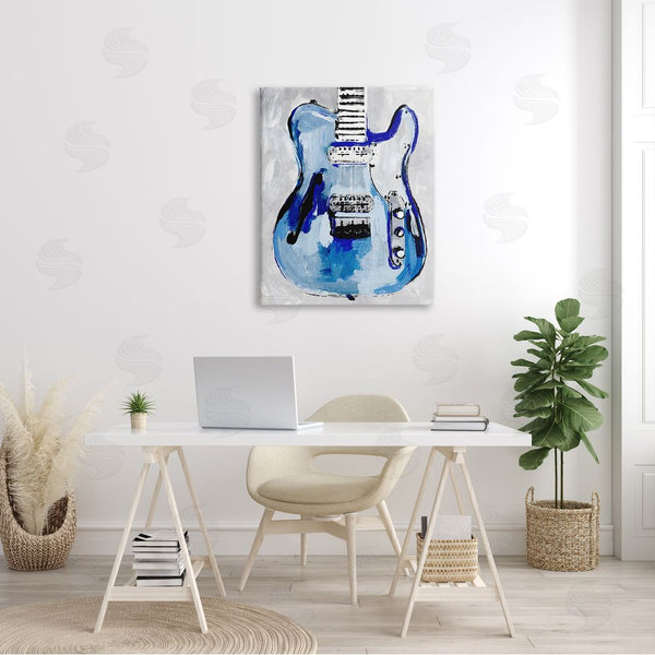 Stupell Industries Annie Warren | Abstract Rockstar Guitar Modern Painting Blue Grey Wall Art