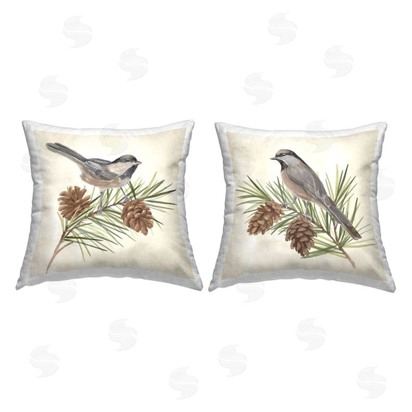 stupell industries Annie Warren | Birds Perched Pinecones Printed Throw Pillow Set