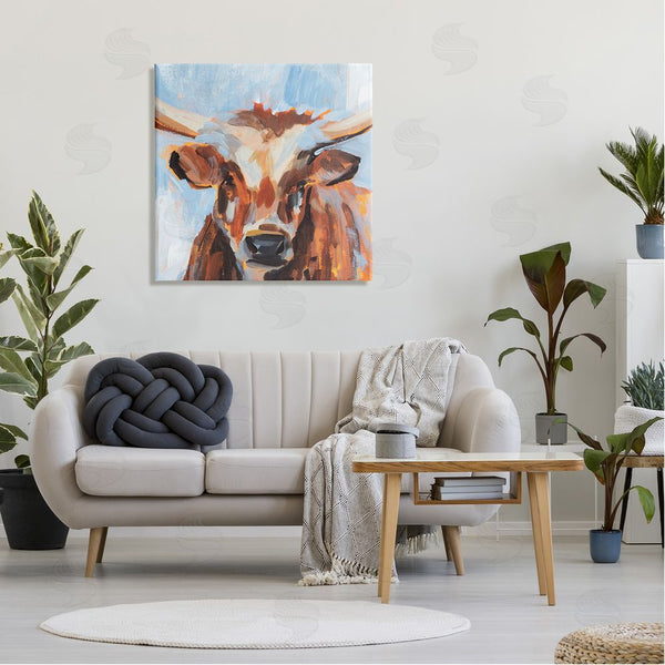Stupell Industries Annie Warren | Blue Modern Farm Cow Cattle Brushstrokes Painting Wall Art