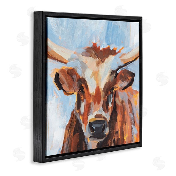 Stupell Industries Annie Warren | Blue Modern Farm Cow Cattle Brushstrokes Painting Wall Art