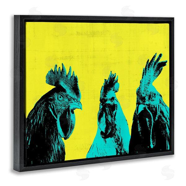 Stupell Industries Annie Warren | Bold Pop Farm Roosters Yellow Blue Abstract Birds Wall Art