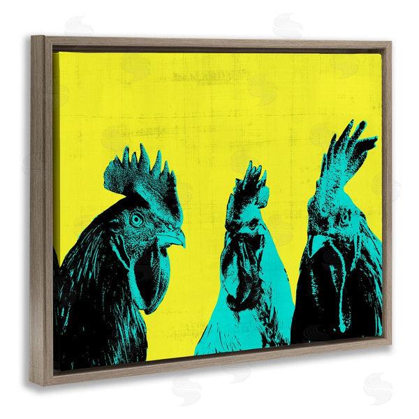 Stupell Industries Annie Warren | Bold Pop Farm Roosters Yellow Blue Abstract Birds Wall Art