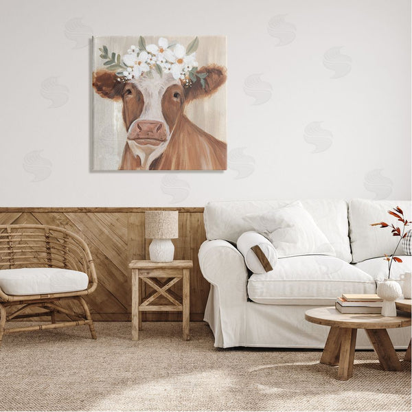 Stupell Industries Annie Warren | Brown Cattle Floral Bloom Crown Wall Art