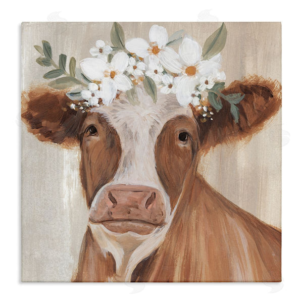 stupell industries Annie Warren | Brown Cattle Floral Bloom Crown Wall Art